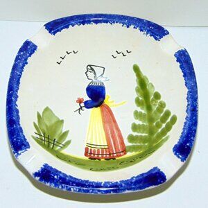 Rare Quimper Faience France Earthenware Pottery Breton Woman 4 Cigarette Ashtray